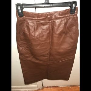 Brown Leather Midi Skirt